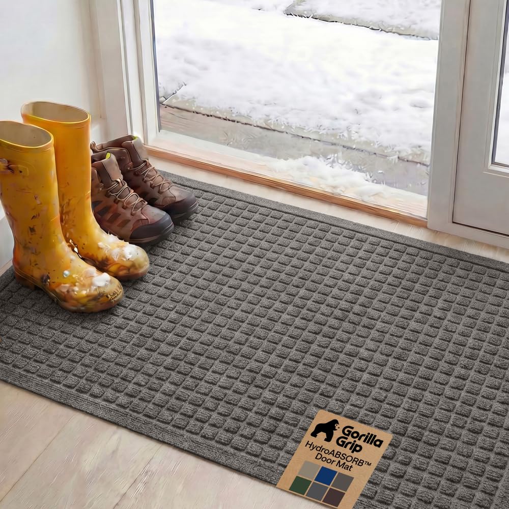 GORILLA GRIP HydroABSORB Door Mat front view, charcoal colour