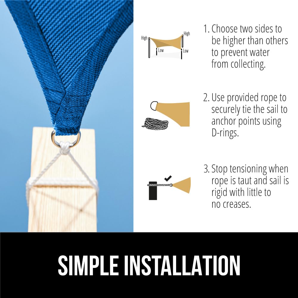 GORILLA GRIP Shade Sail in blue set up in a garden