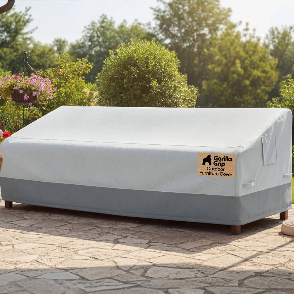 GORILLA GRIP waterproof large outdoor patio sofa cover front view in silver