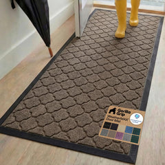 GORILLA GRIP WeatherMAX Door Mat 72" x 24" beige quatrefoil front view