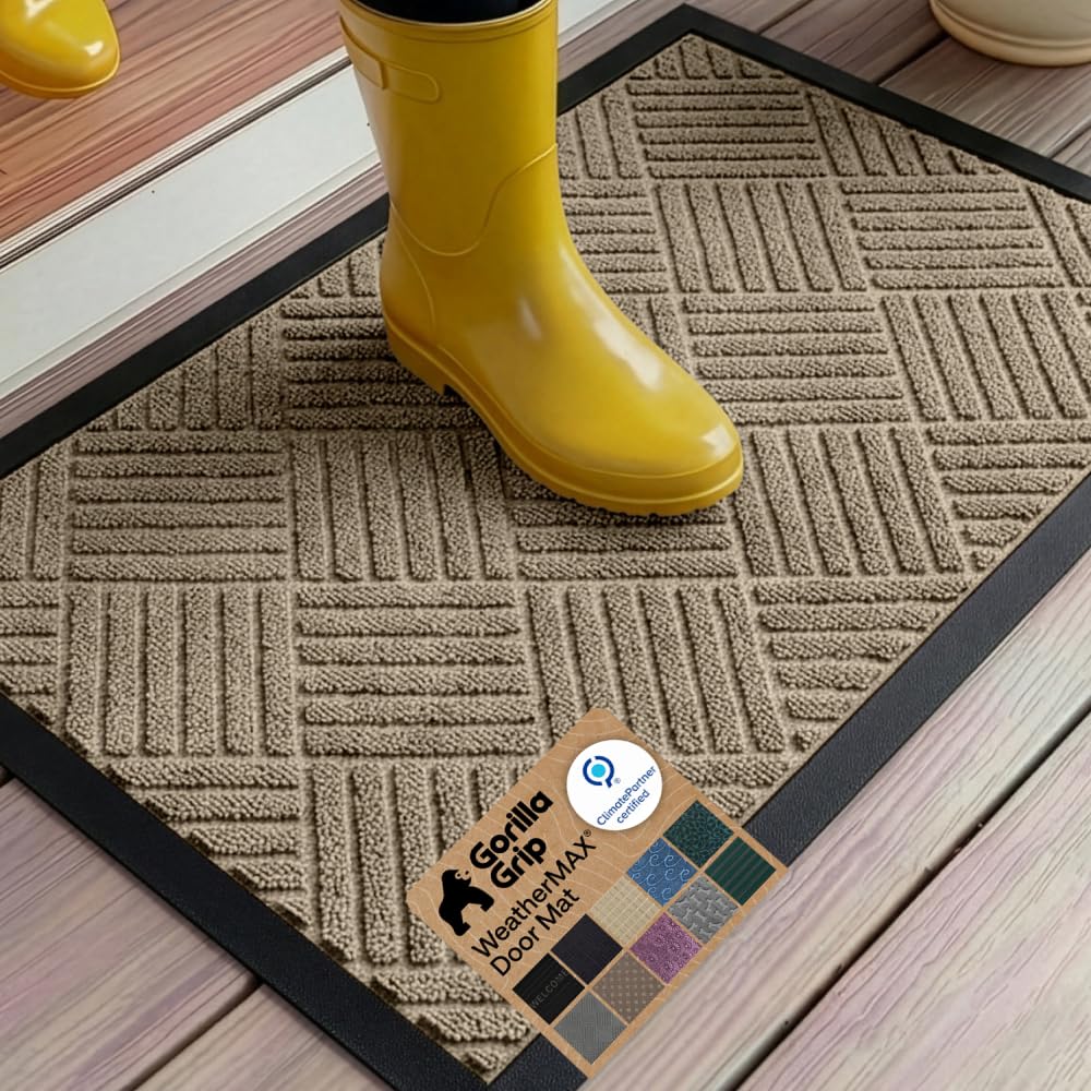 GORILLA GRIP WeatherMAX Door Mat beige diamond design front view