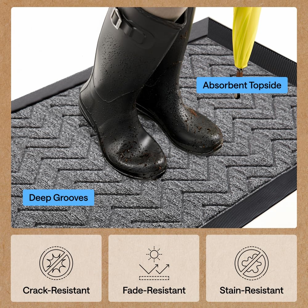 GORILLA GRIP WeatherMAX Door Mat capturing dirt and moisture