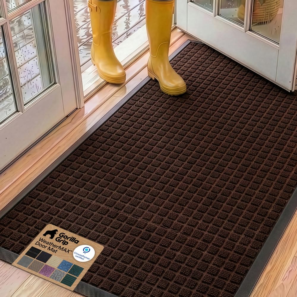 GORILLA GRIP WeatherMAX Door Mat front view 60x24 dark brown squares