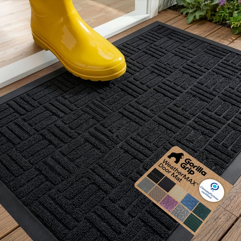 GORILLA GRIP WeatherMAX Door Mat front view, black maze design