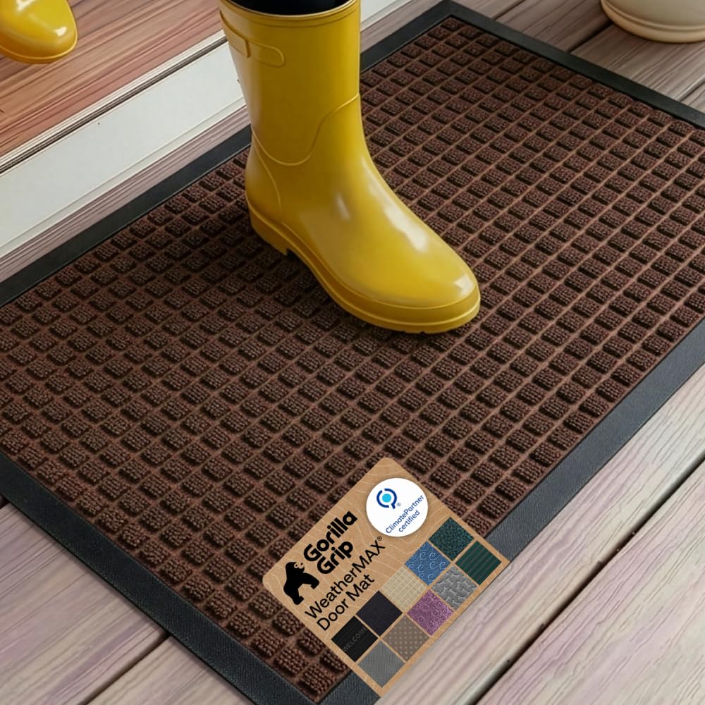GORILLA GRIP WeatherMAX Door Mat front view, Coffee Squares