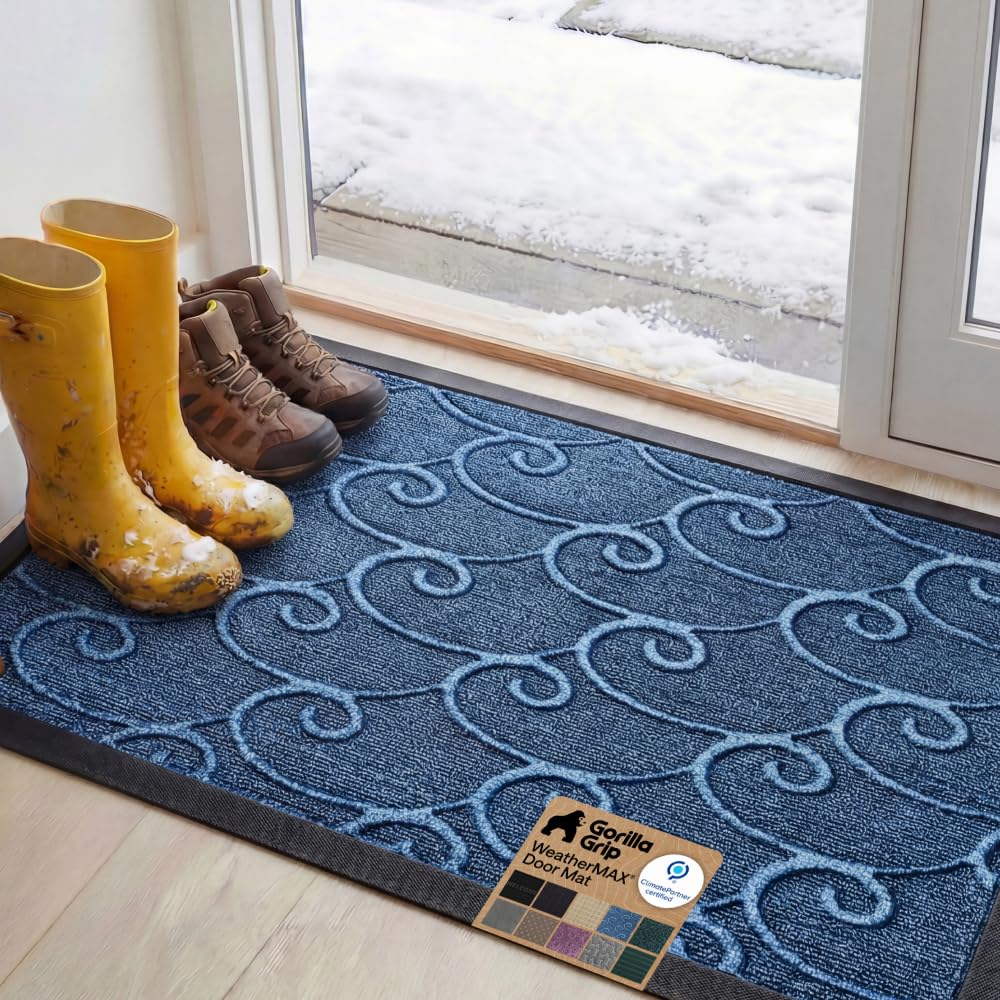 GORILLA GRIP WeatherMAX Door Mat front view in Ocean Blue Waves