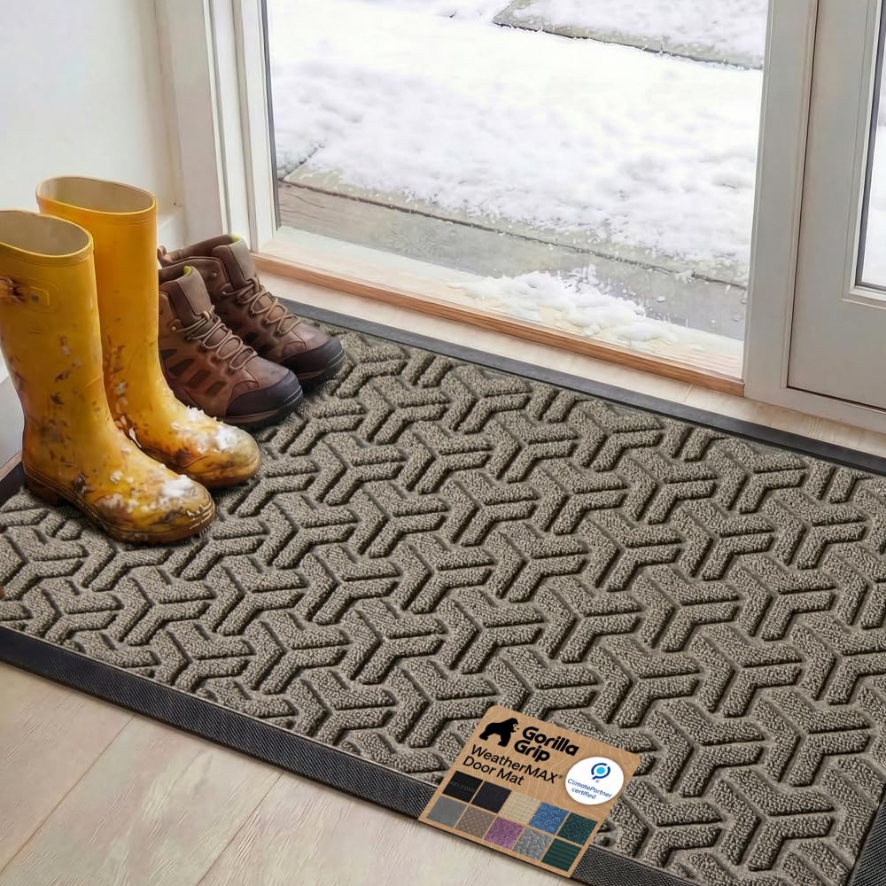 GORILLA GRIP WeatherMAX Door Mat front view in slate geometric pattern