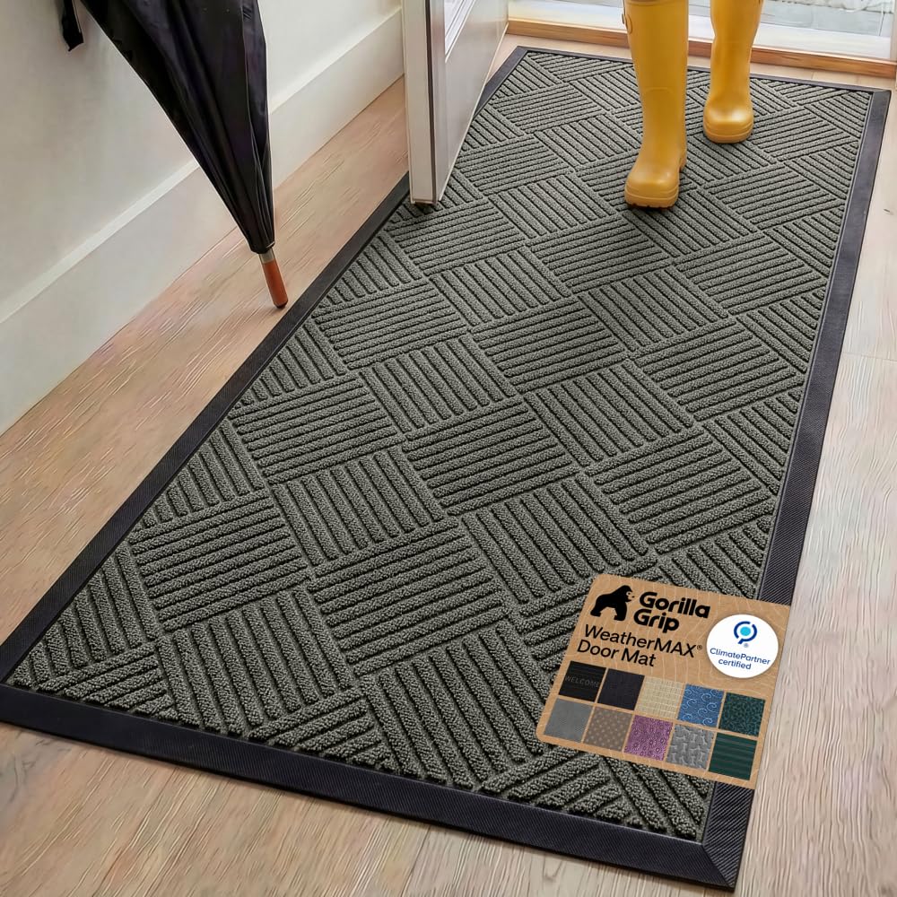 GORILLA GRIP WeatherMAX Door Mat front view showing gray diamond pattern