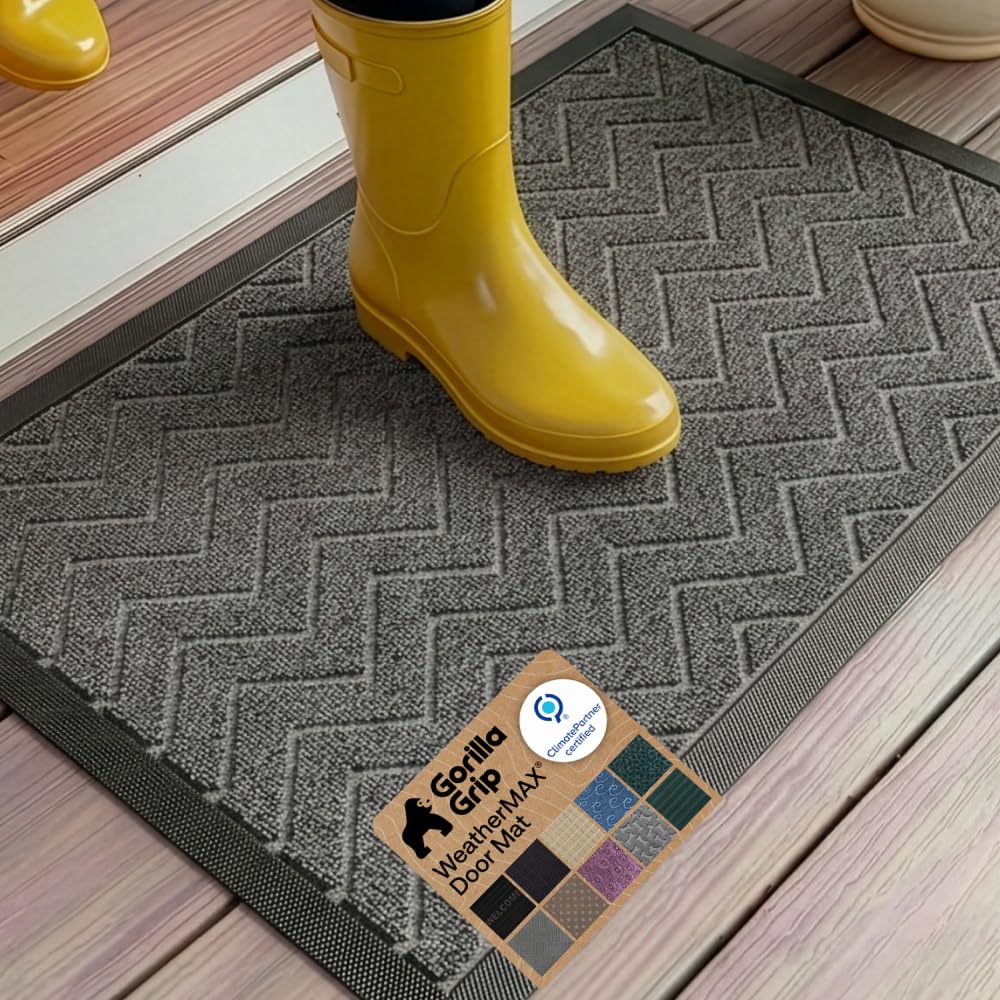 GORILLA GRIP WeatherMAX Door Mat front view Steel Chevron design