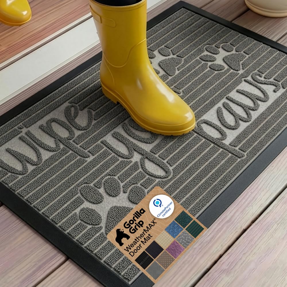 GORILLA GRIP WeatherMAX Door Mat front view, Stone Paws design