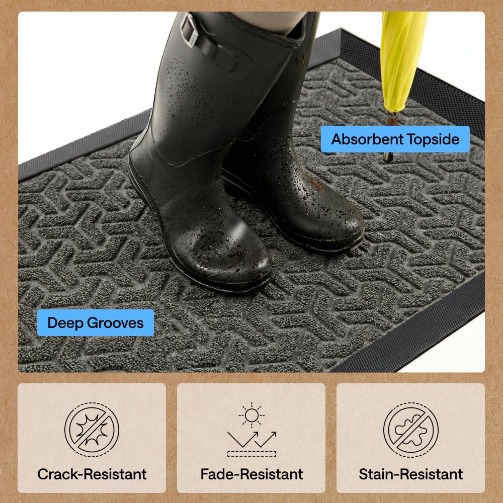 GORILLA GRIP WeatherMAX Door Mat next to a front door