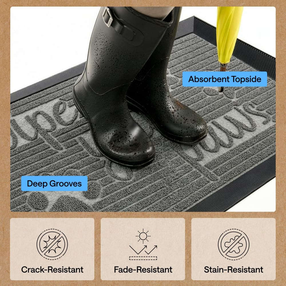 GORILLA GRIP WeatherMAX Door Mat placed at a front door