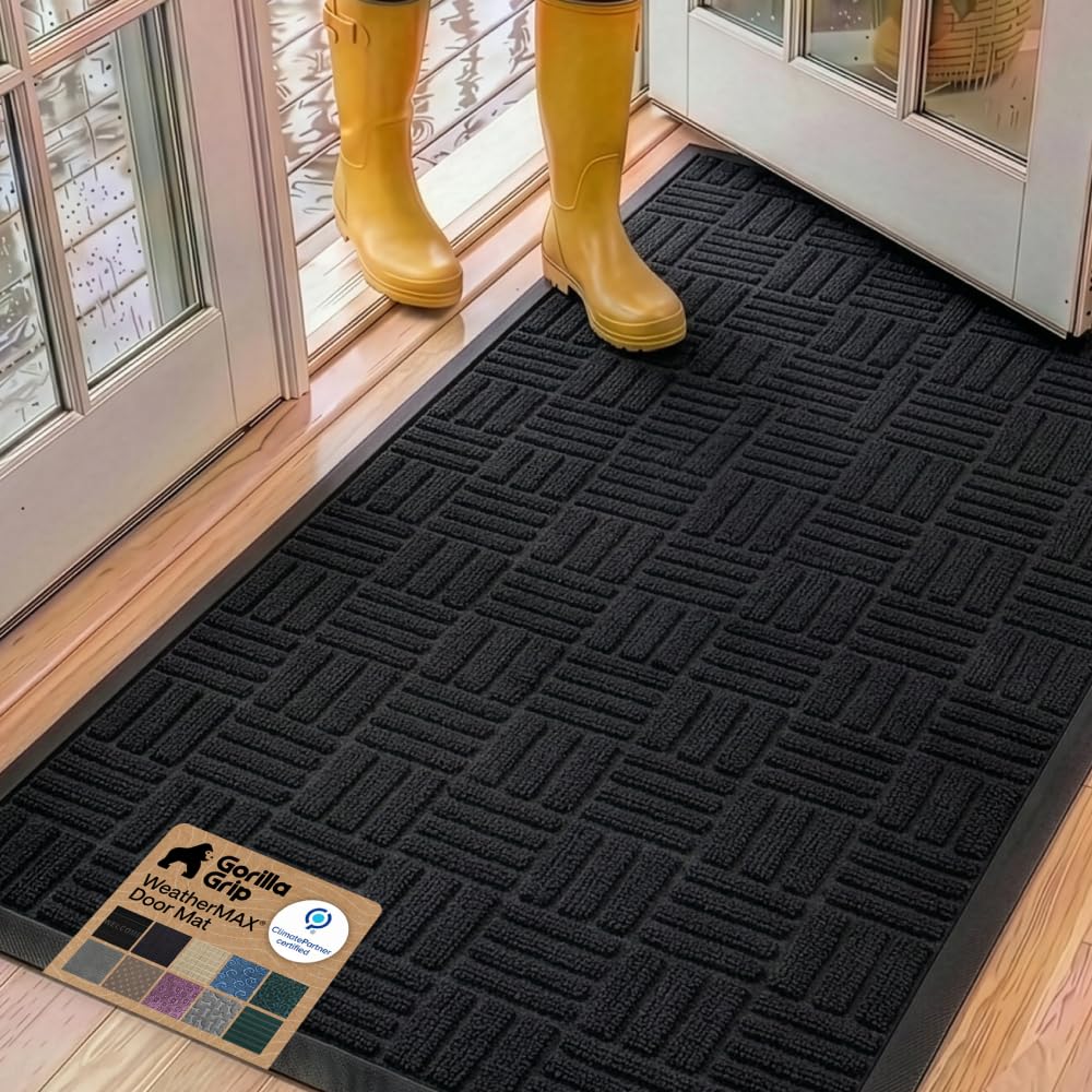 GORILLA GRIP WeatherMAX Doormat, 60x24 inches, Midnight Maze front view