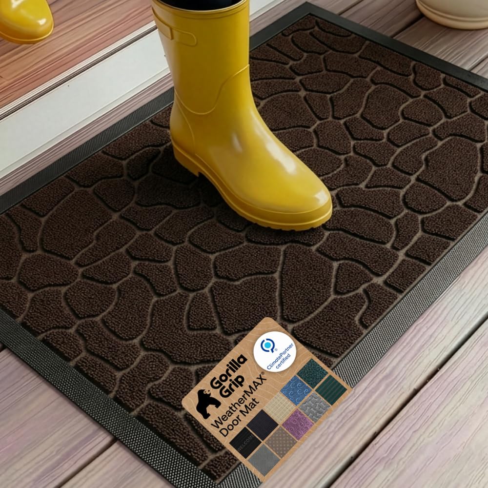 GORILLA GRIP WeatherMAX Doormat front view, dark brown pebble texture