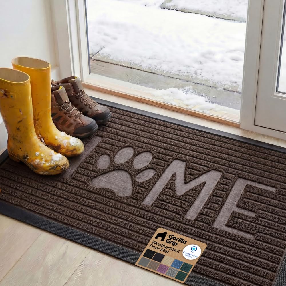 GORILLA GRIP WeatherMAX Doormat front view, Espresso Home Paw