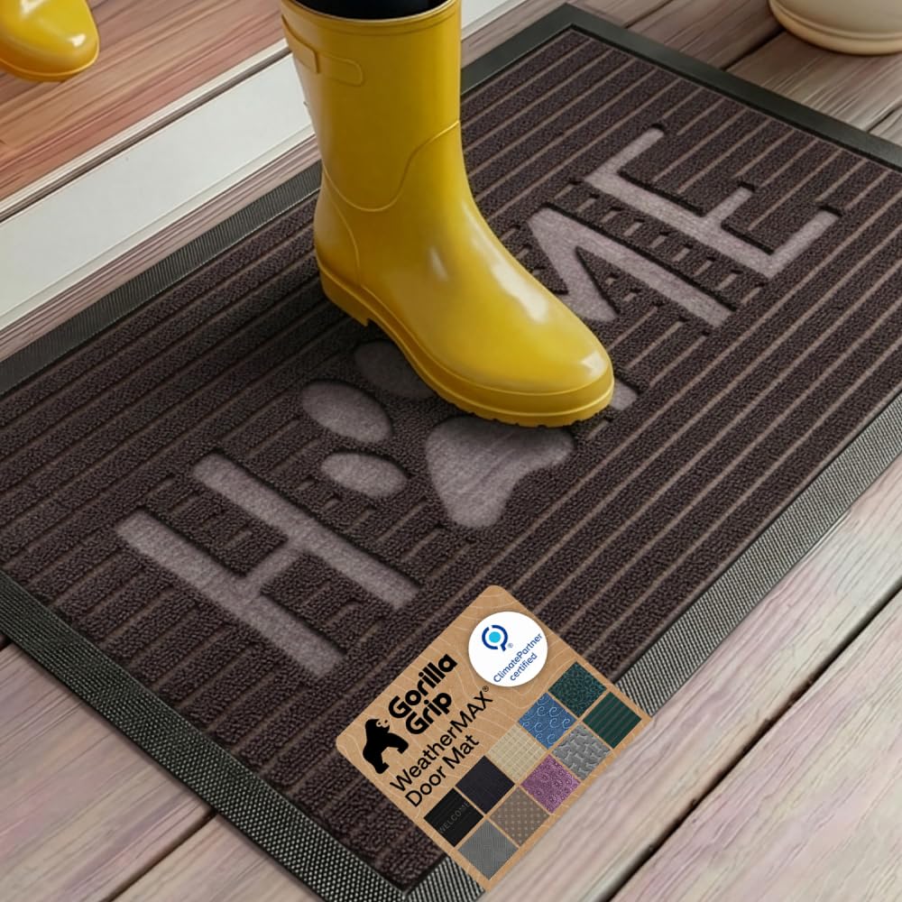 GORILLA GRIP WeatherMAX Doormat front view, Espresso Home Paw