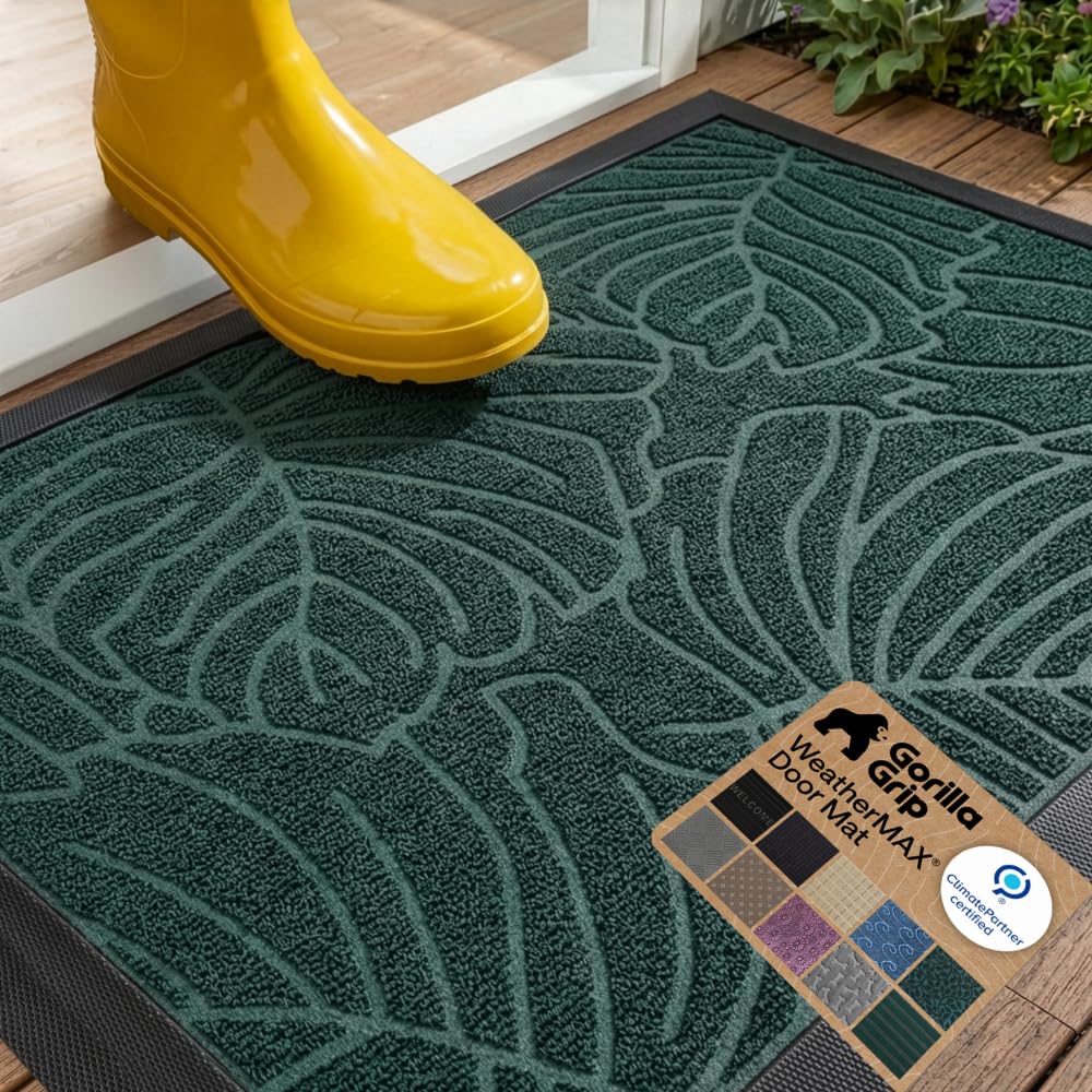GORILLA GRIP WeatherMAX Doormat front view, Green Palm