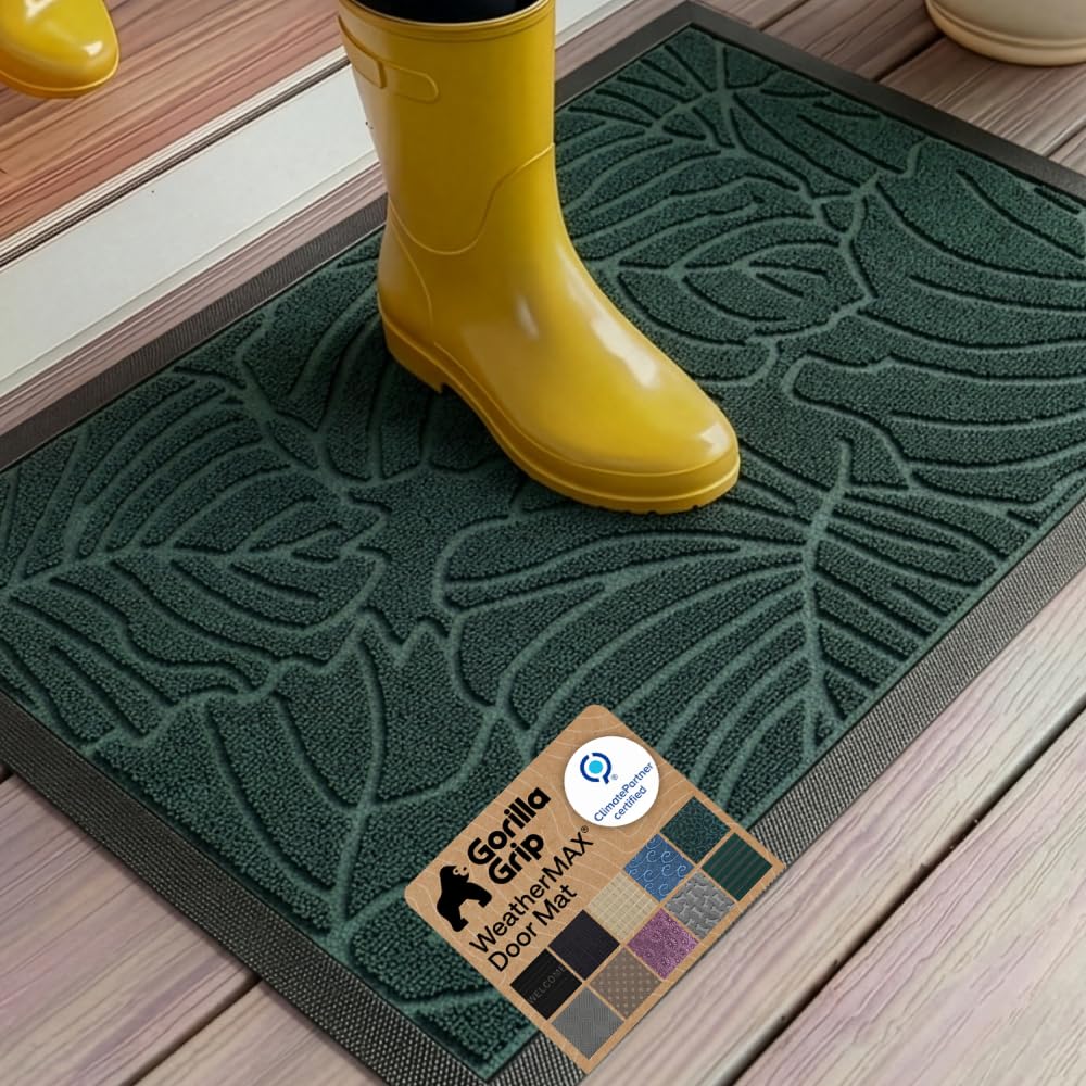 GORILLA GRIP WeatherMAX Doormat front view, Green Palm design