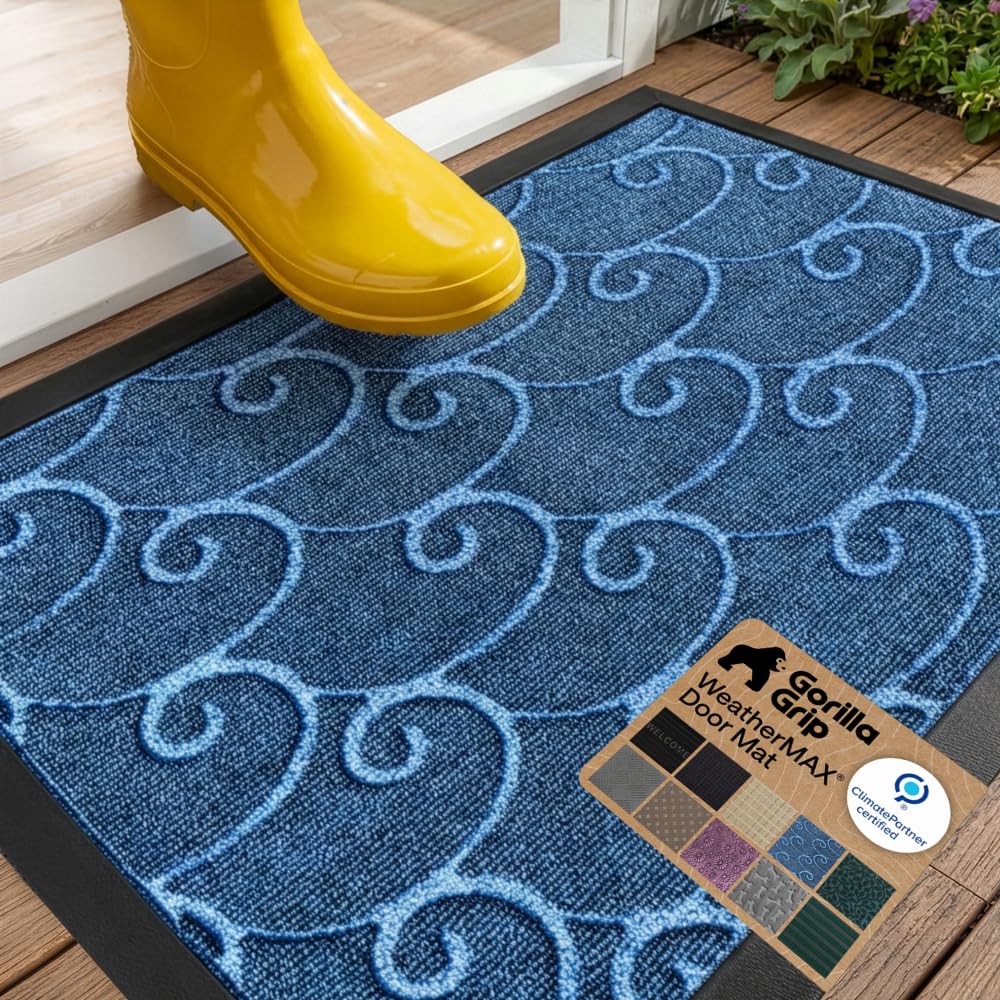 GORILLA GRIP WeatherMAX Doormat front view in Ocean Blue Waves design