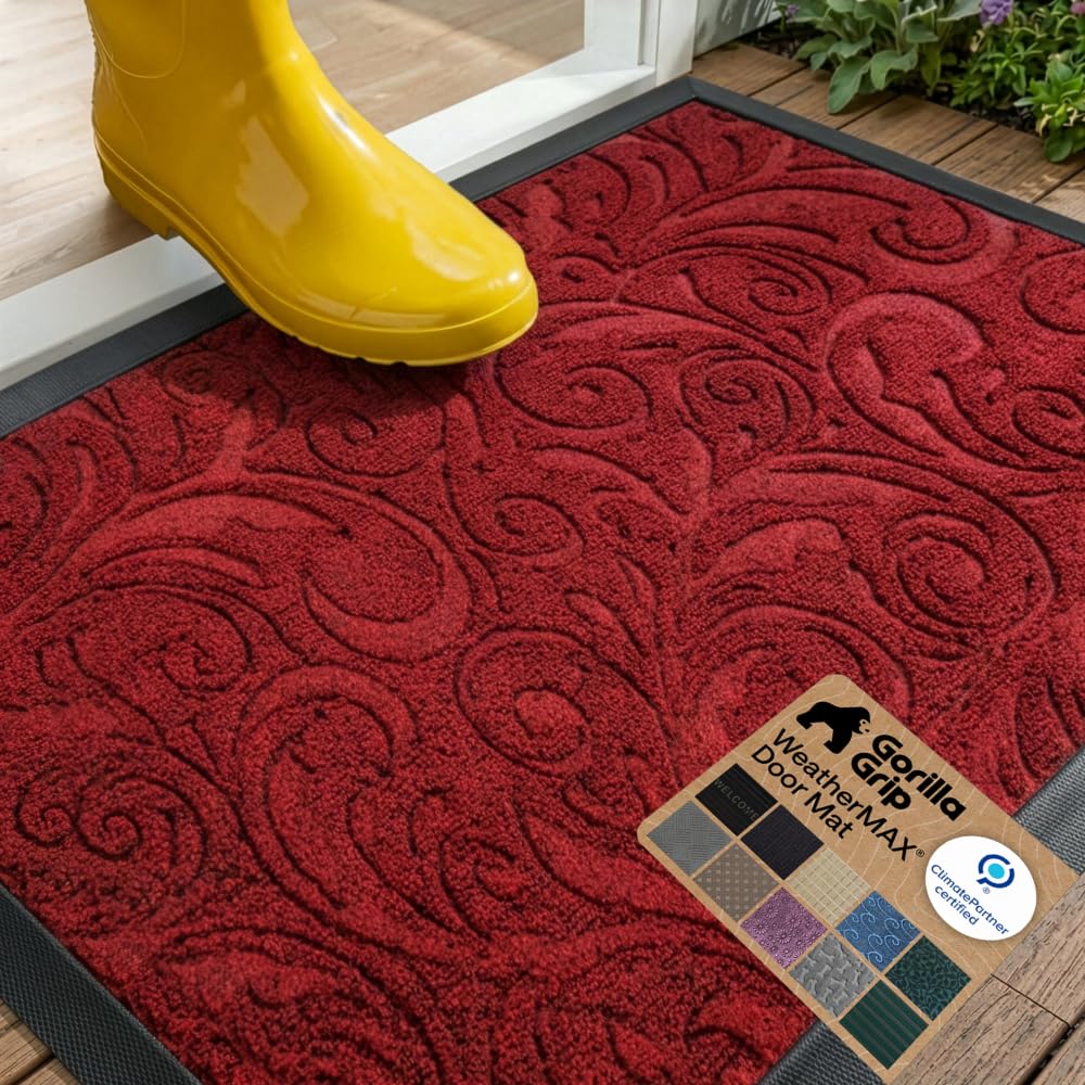 GORILLA GRIP WeatherMAX Doormat front view in red vintage wine