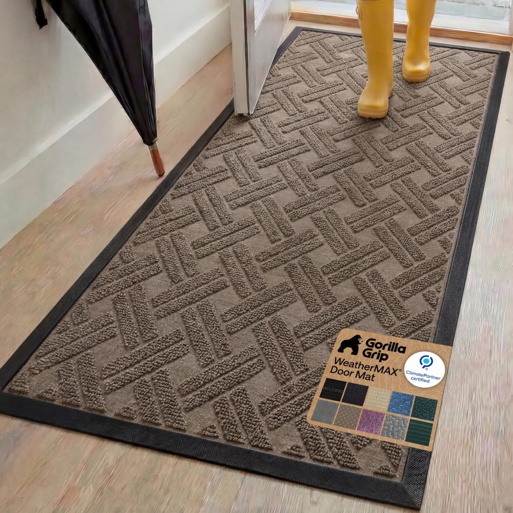 GORILLA GRIP WeatherMAX Doormat front view, Taupe Basket Weave
