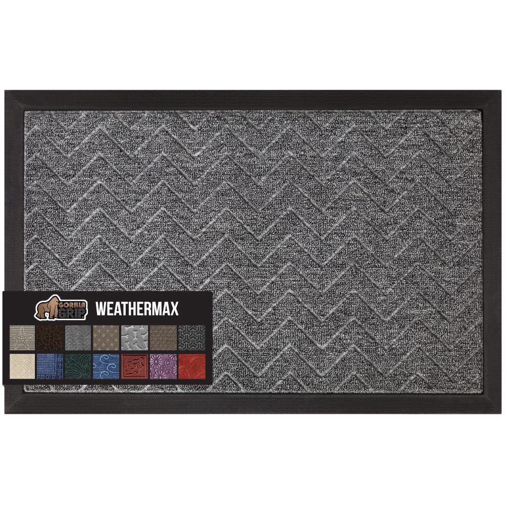 GORILLA GRIP WeatherMAX Doormat Steel Chevron front view