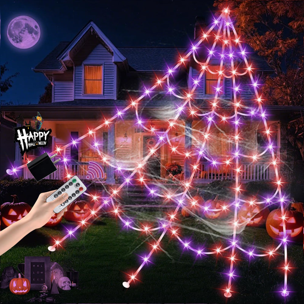 GORKAY Halloween Spider Web Lights 16.4FT with purple and orange LED lights