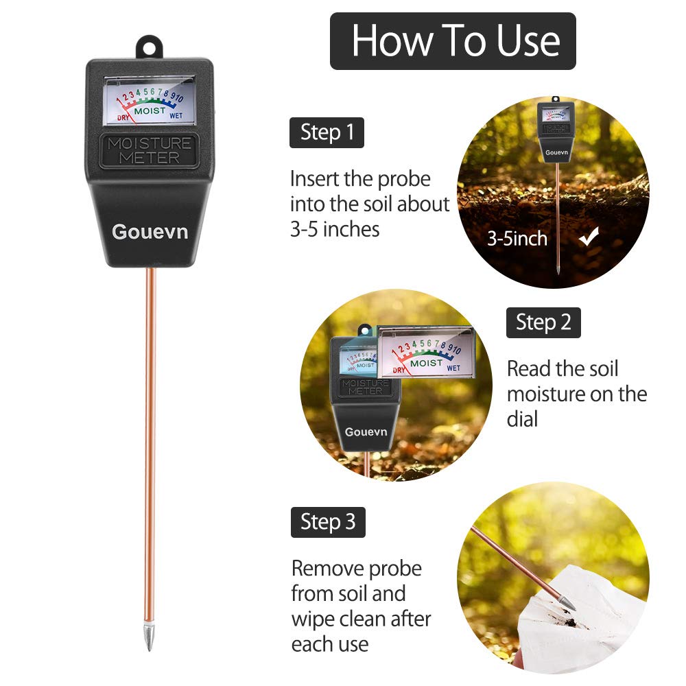 Gouevn Soil Moisture Meter packaging with watering guide
