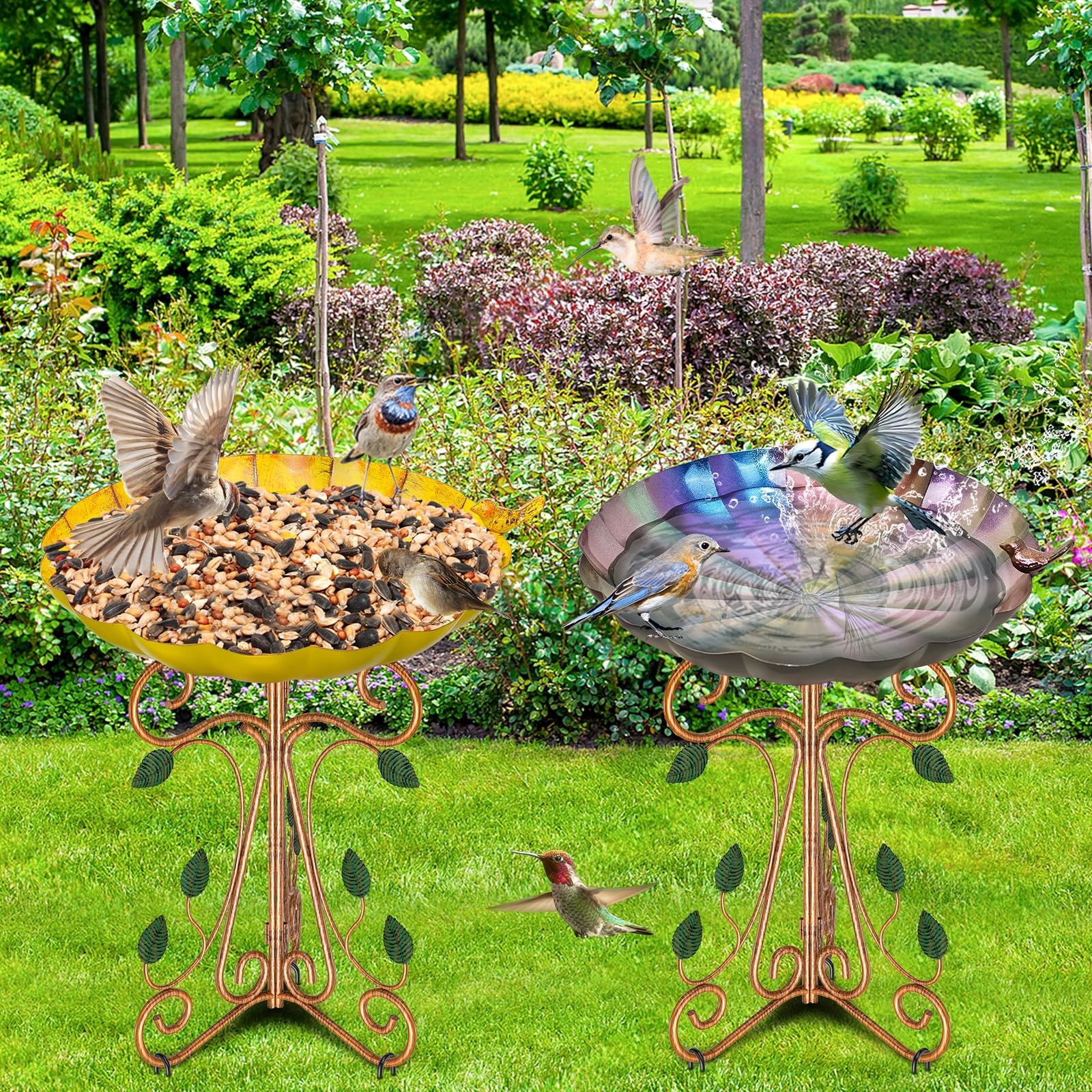 Gouisalin Vintage Metal Bird Bath removable basin for seed feeding