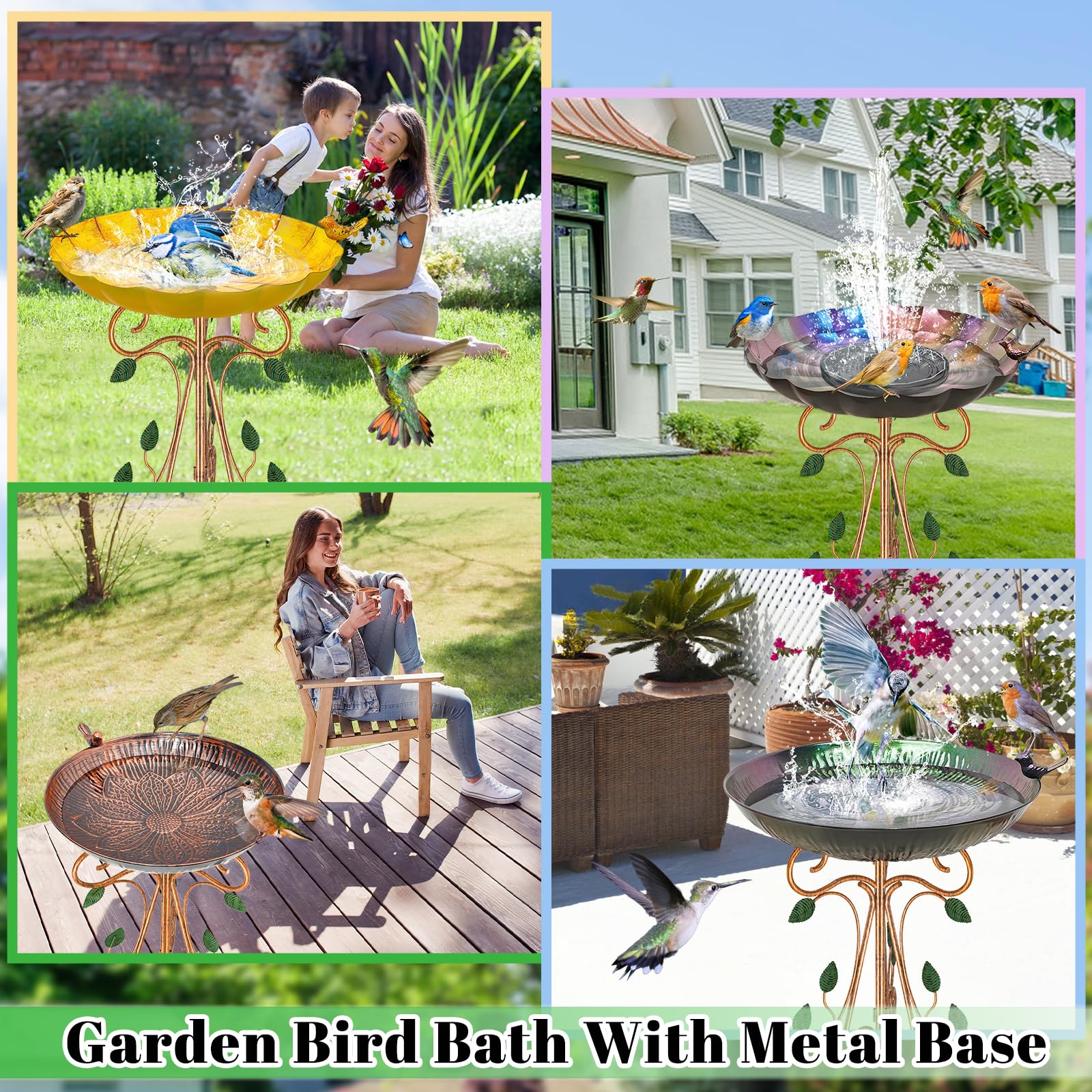 Gouisalin Vintage Metal Bird Bath with U-shaped ground nails