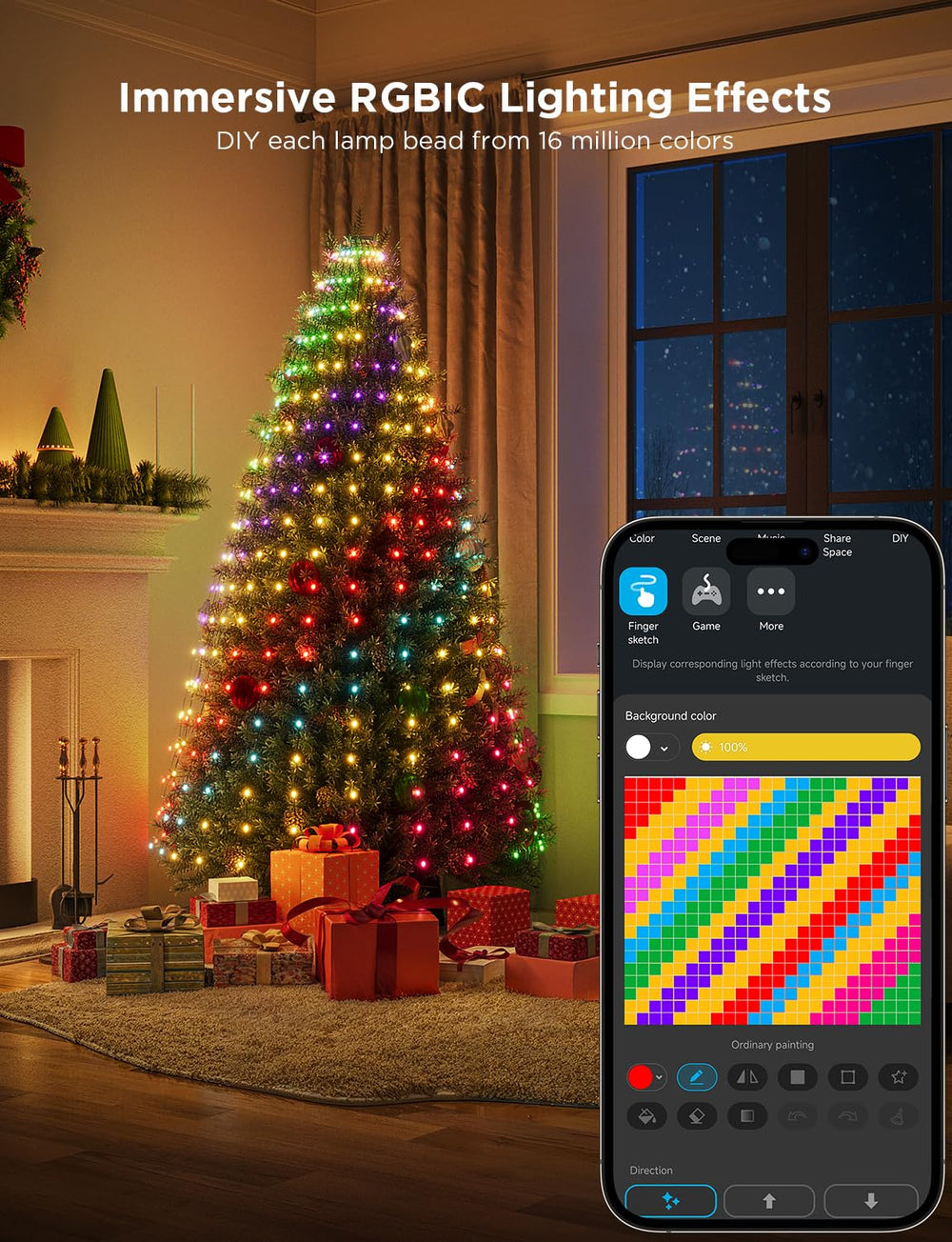Govee Christmas Tree Lights showing vibrant RGBIC effects