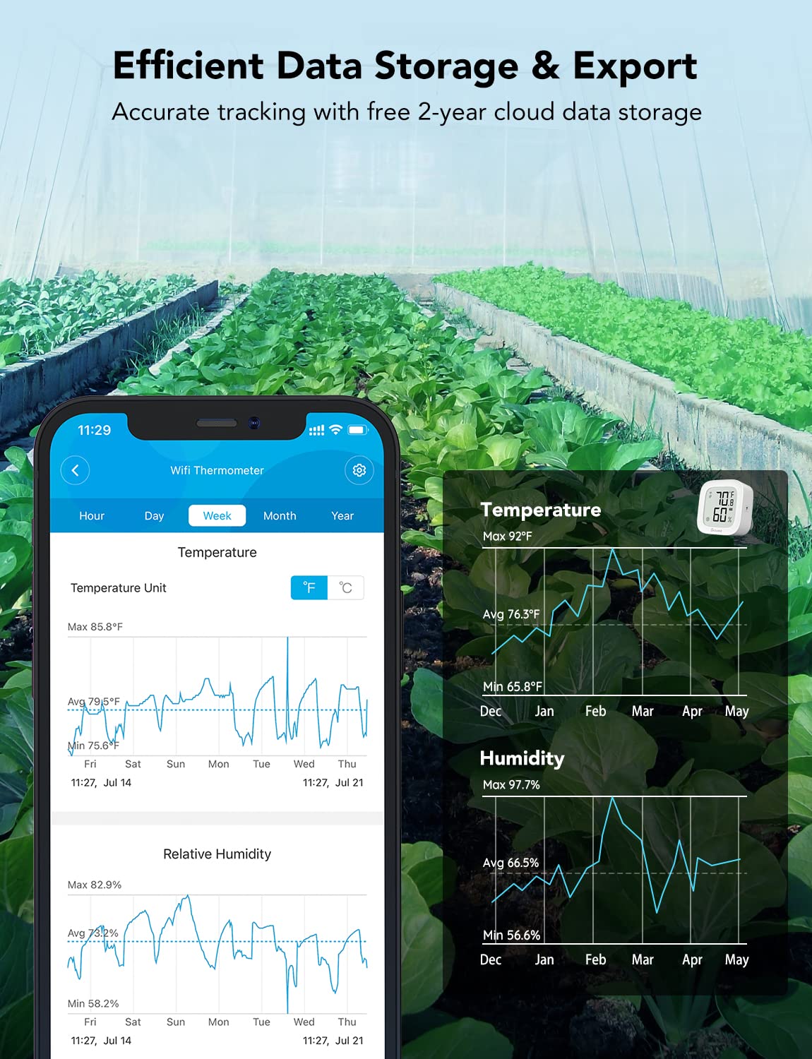 Govee Home App interface showing temperature data