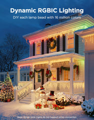 Govee Icicle Lights in winter setting with snow