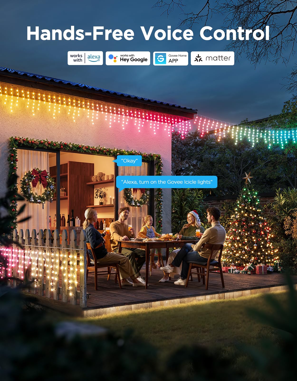 Govee Icicle Lights installation on porch decor