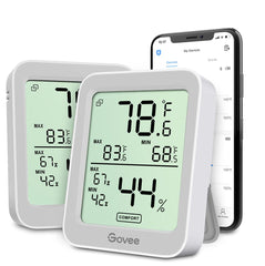 Govee Indoor Hygrometer Thermometer front view with LCD display