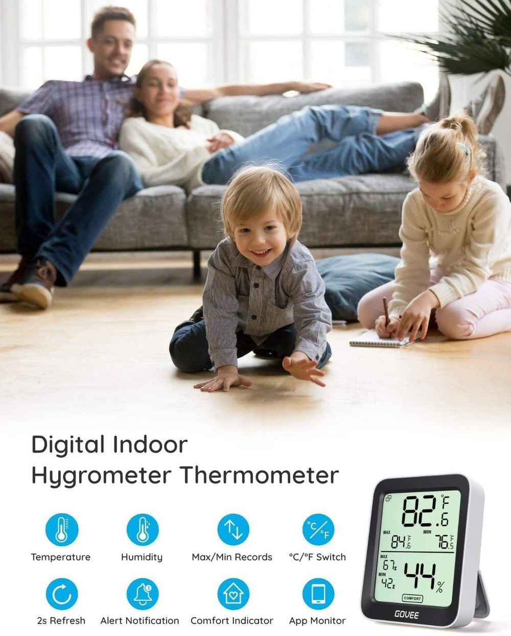 Govee Indoor Hygrometer Thermometer H5075 with Bluetooth app interface