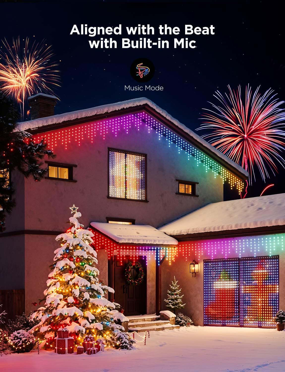 Govee lights in outdoor Christmas decoration setup
