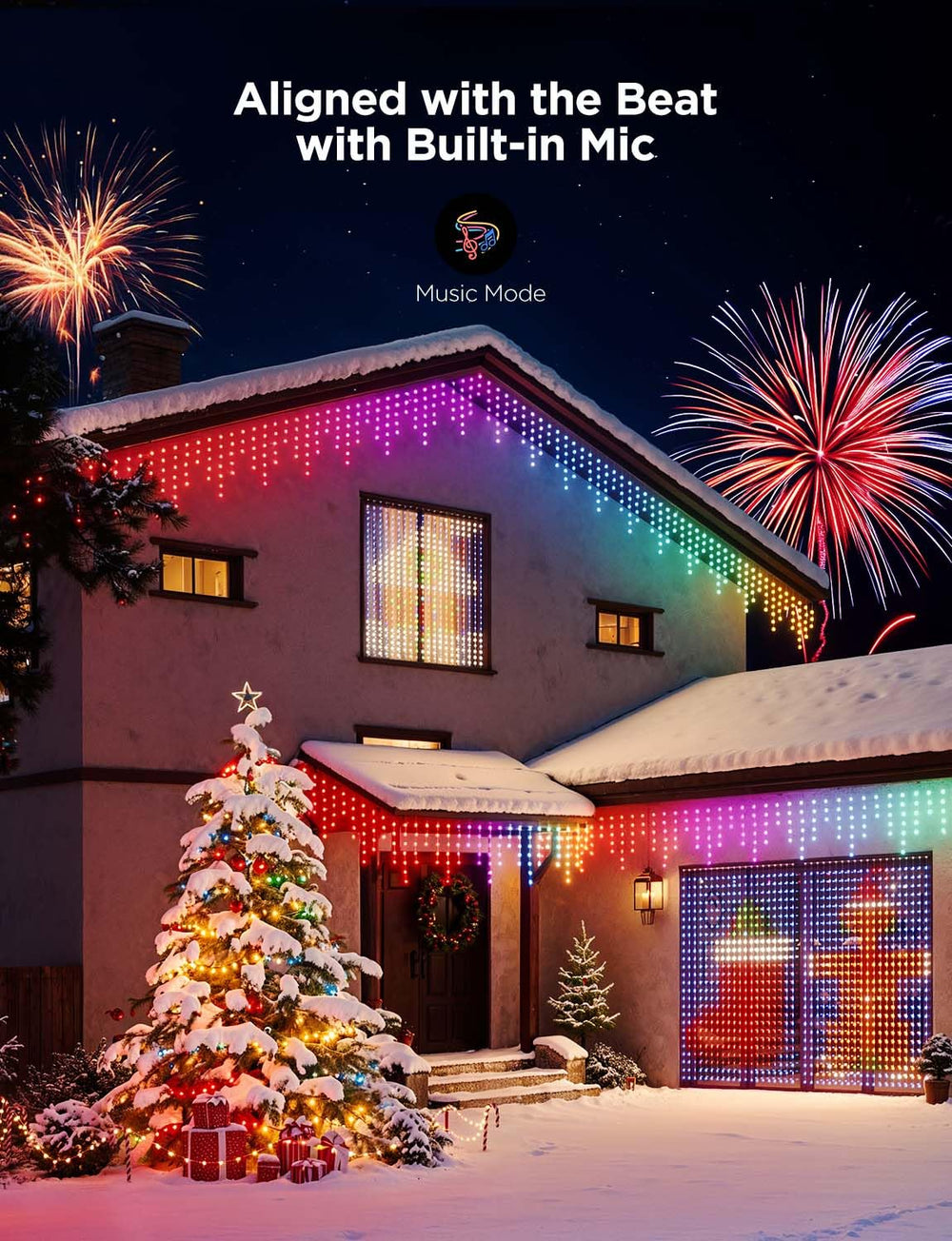 Govee lights in outdoor Christmas decoration setup