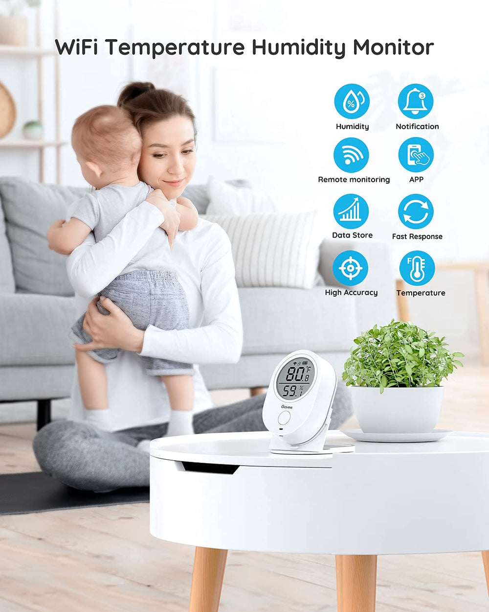 Govee Smart WiFi Thermometer Hygrometer H5051 LCD display close-up
