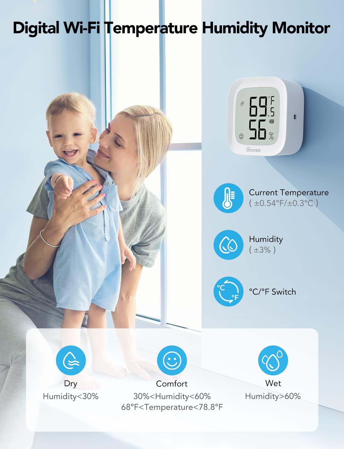 Govee WiFi Thermometer Hygrometer H5103 side view