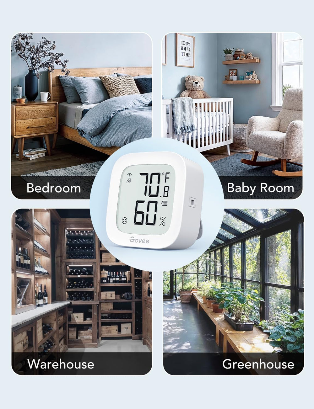 Govee WiFi Thermometer Hygrometer H5103 with Govee Home App interface on smartphone