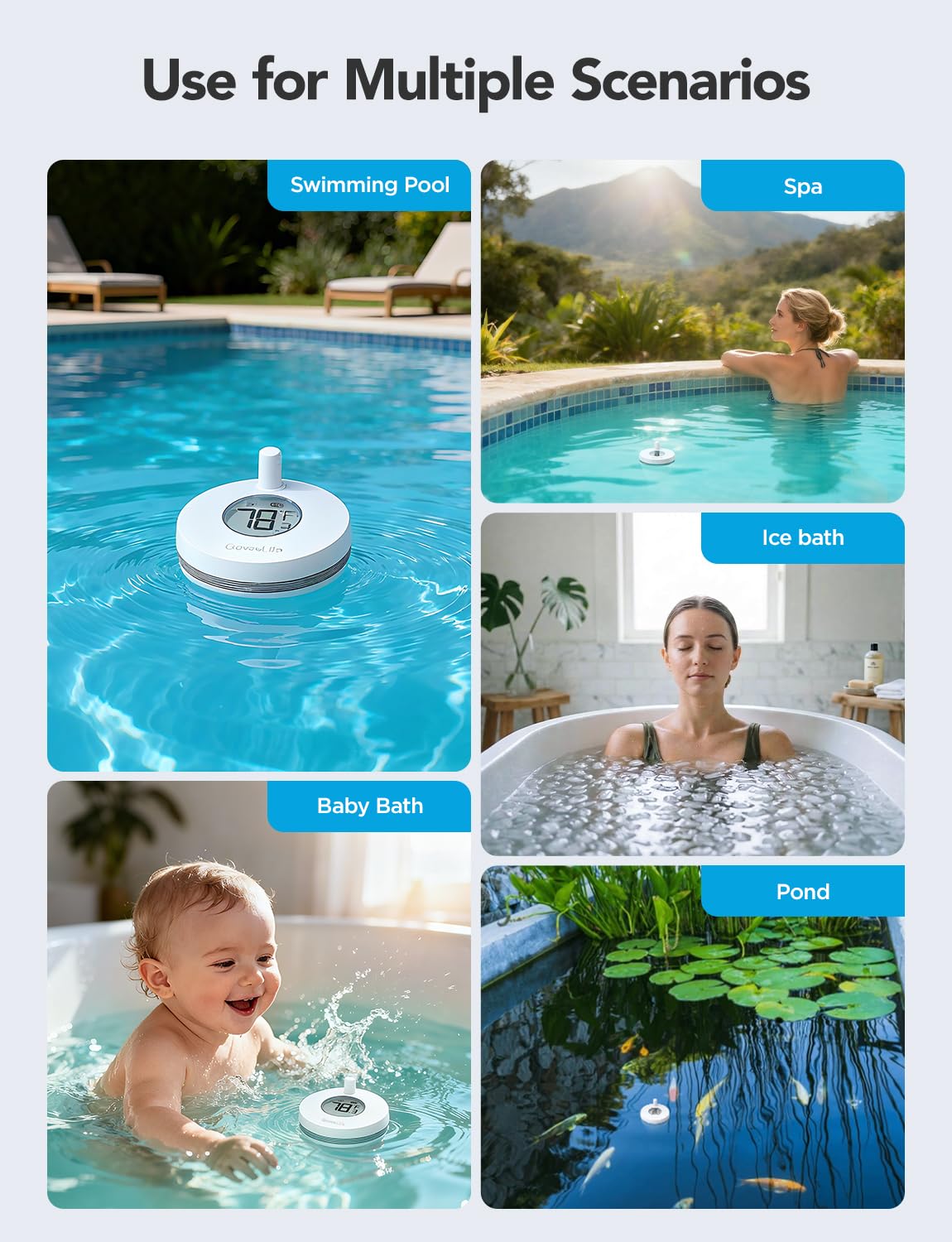 GoveeLife Pool Thermometer in a swimming pool setting