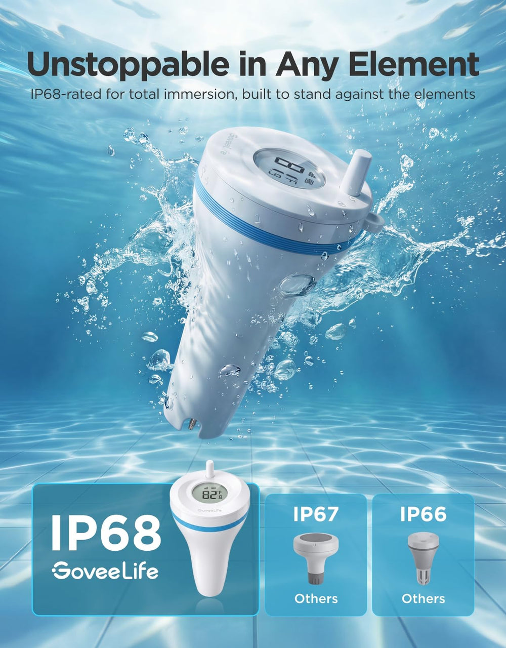 GoveeLife Smart Wireless Pool Thermometer P2 in a pool setting