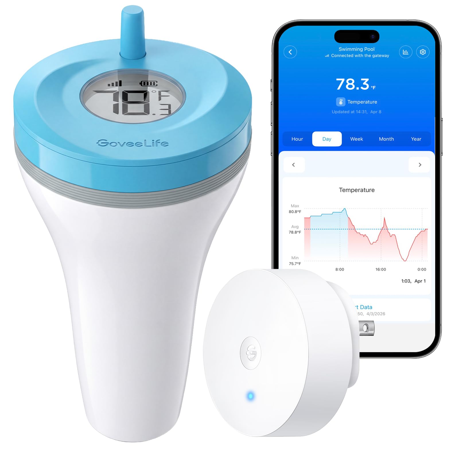 GoveeLife Smart Wireless Pool Thermometer P2 in blue color front view