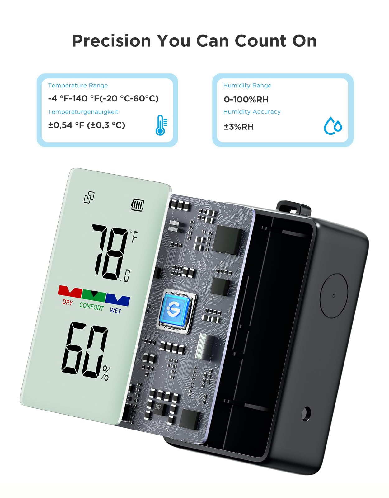 GoveeLife thermo-hygrometer with clear LCD display