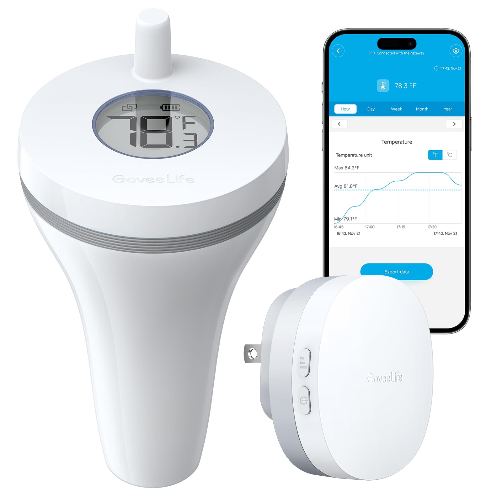 GoveeLife WiFi Pool Thermometer front view with white finish