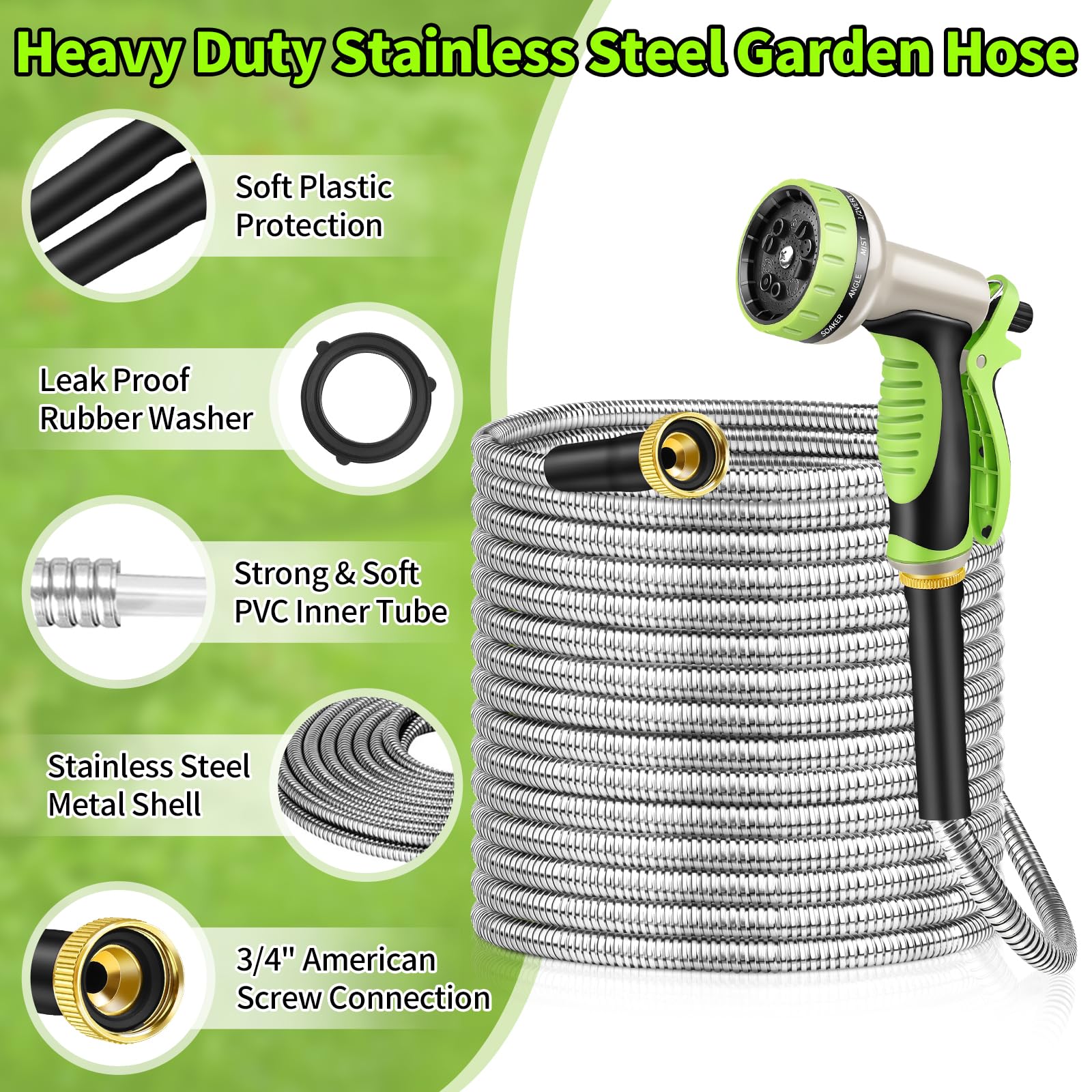 GOXAWEE 50FT garden hose with 10-function spray nozzle