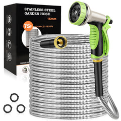 GOXAWEE 75FT stainless steel garden hose with nozzle