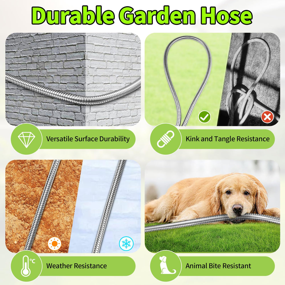 GOXAWEE stainless steel garden hose in use watering plants