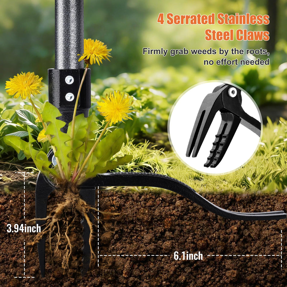 GOXAWEE Stand Up Weed Puller Tool in a garden setting